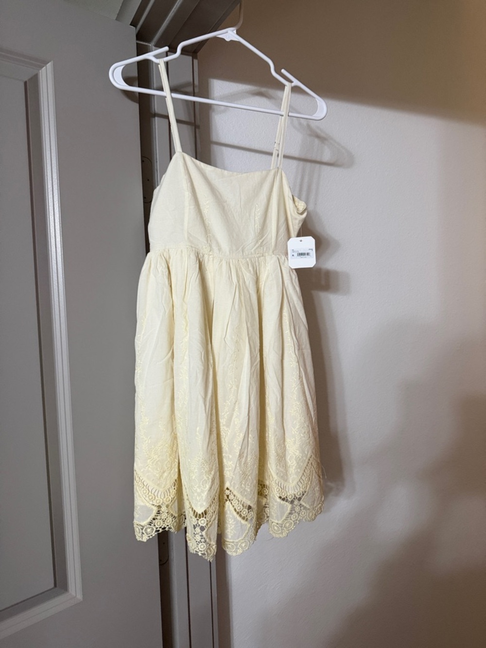 Altar'd State Pale Yellow Lace-Trim Mini Dress